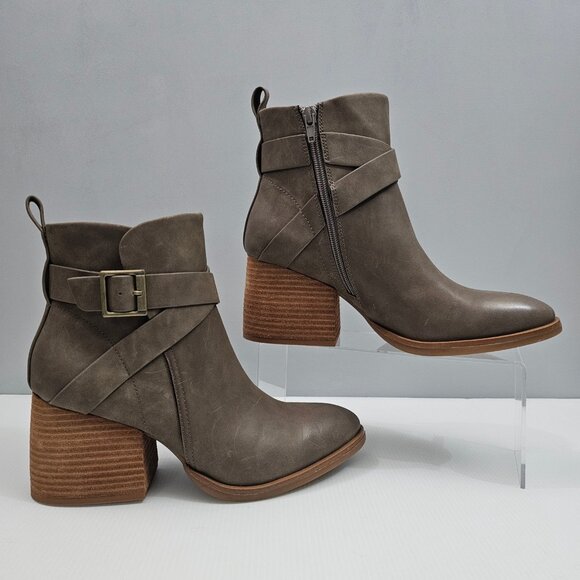 Korks By Kork Ease Shyla Ankle Boot Womens 9 Taupe Block Heel Buckle Strap NEW - Picture 3 of 15